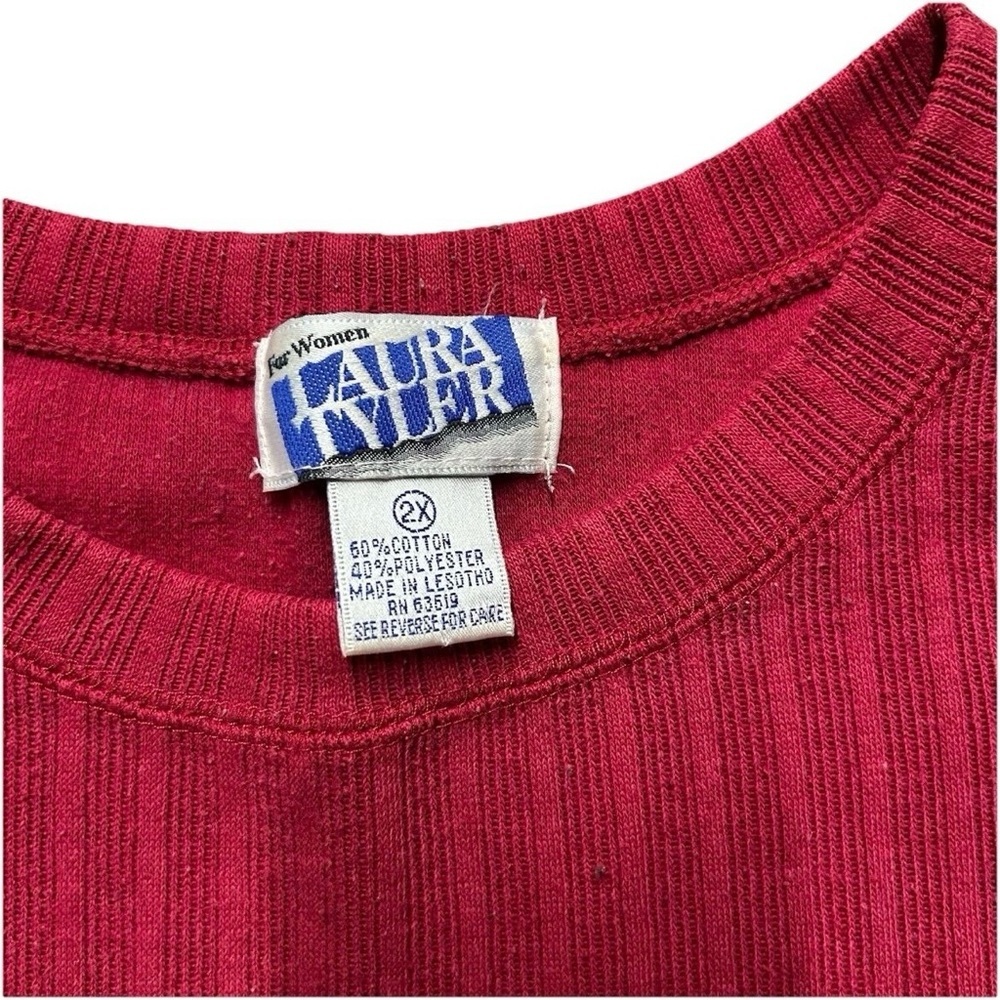 Vintage 80s Laura Tyler Ribbed Plus Size Long Sleeve Red Shirt Size 2XL - Picture 3 of 3